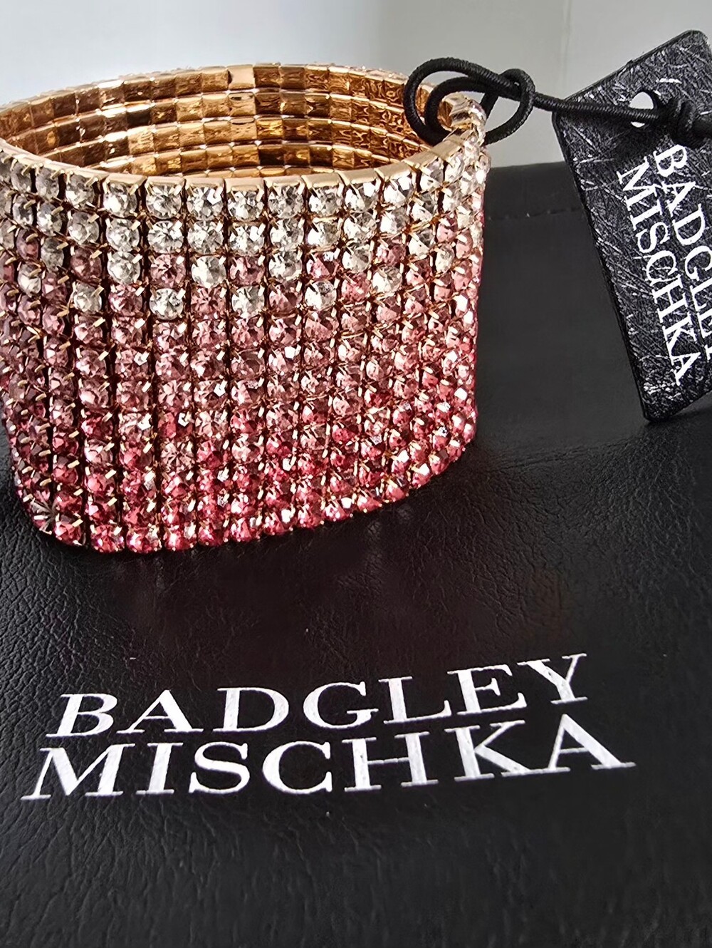 Badgley Mischka Pink Crystal Wide Stretch Bracelet